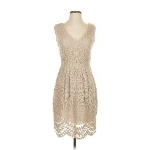 Anthro Barack's Sleeveless Lace Dress Beige Occasion Party Wedding Large - Picture 1 of 10
